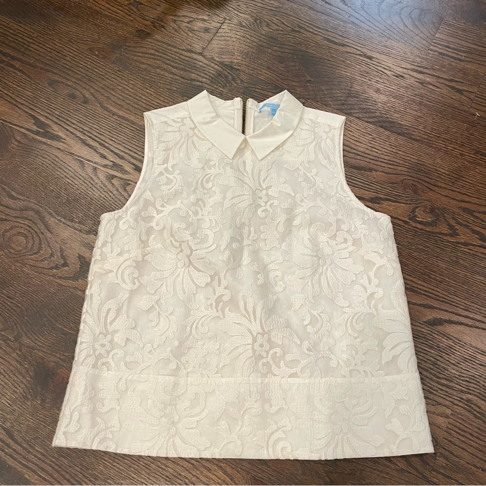 draper james white sleeveless lace blouse size 10
